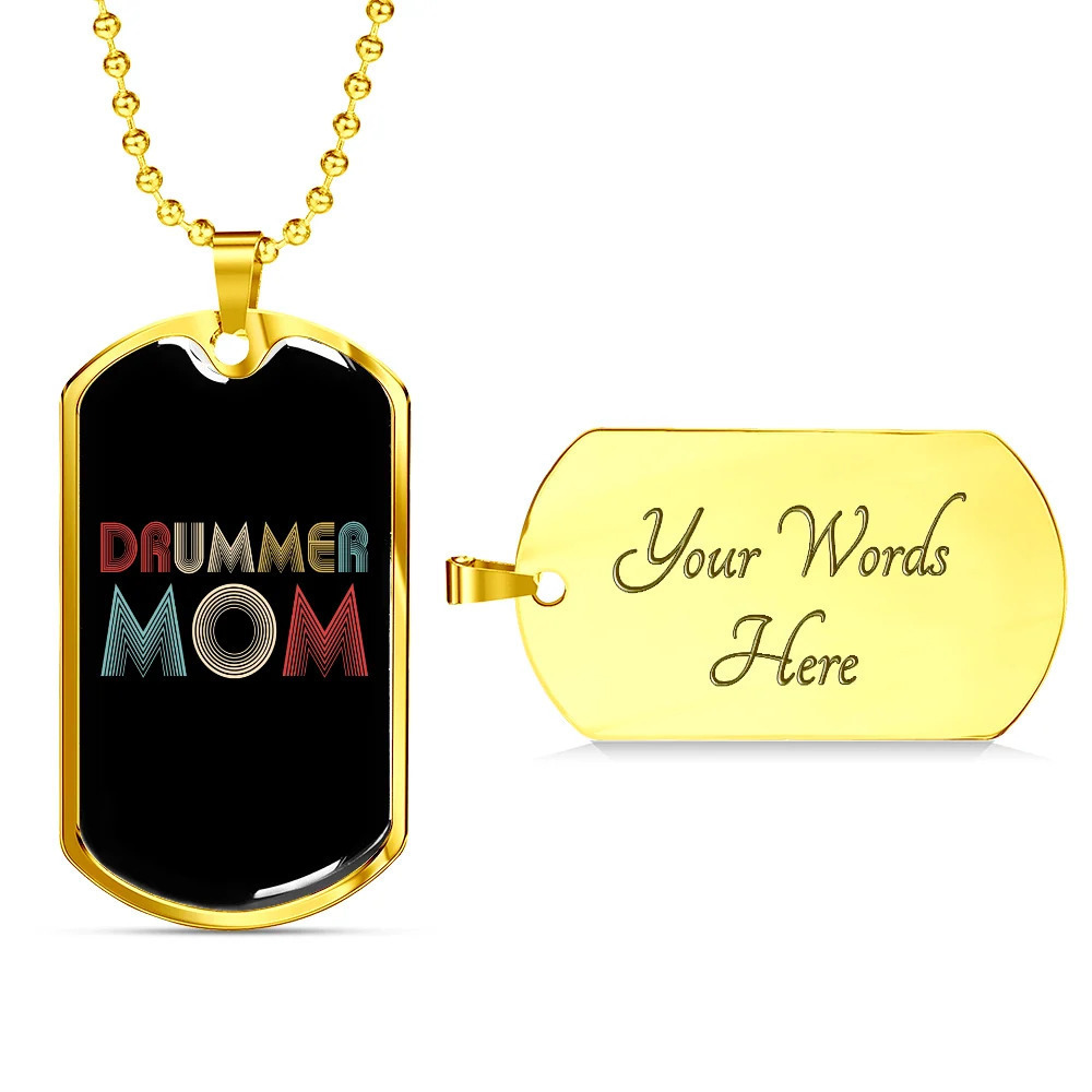Drummer Necklace Drummer Mom Personalized Engraved Gold Dog Tag Necklace Custom
